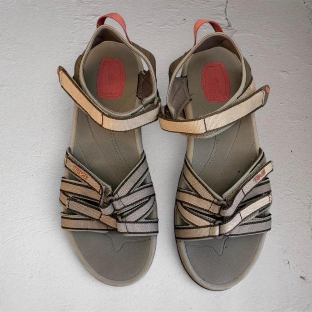 Teva Tirra Beige and Coral Strappy Hiking Outdoor Sandals - Picture 2 of 5